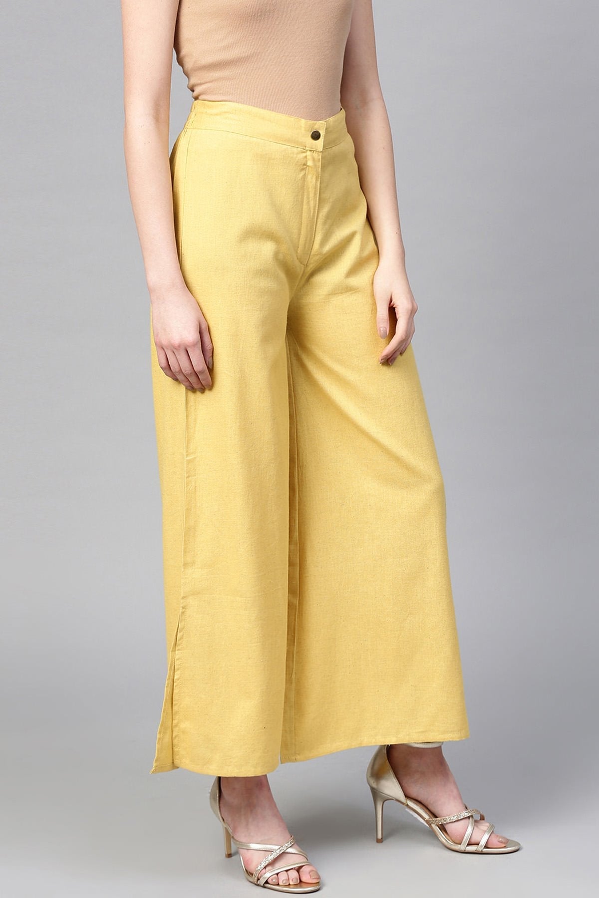 Women's Yellow Side Slit Flared Pants - SASSAFRAS