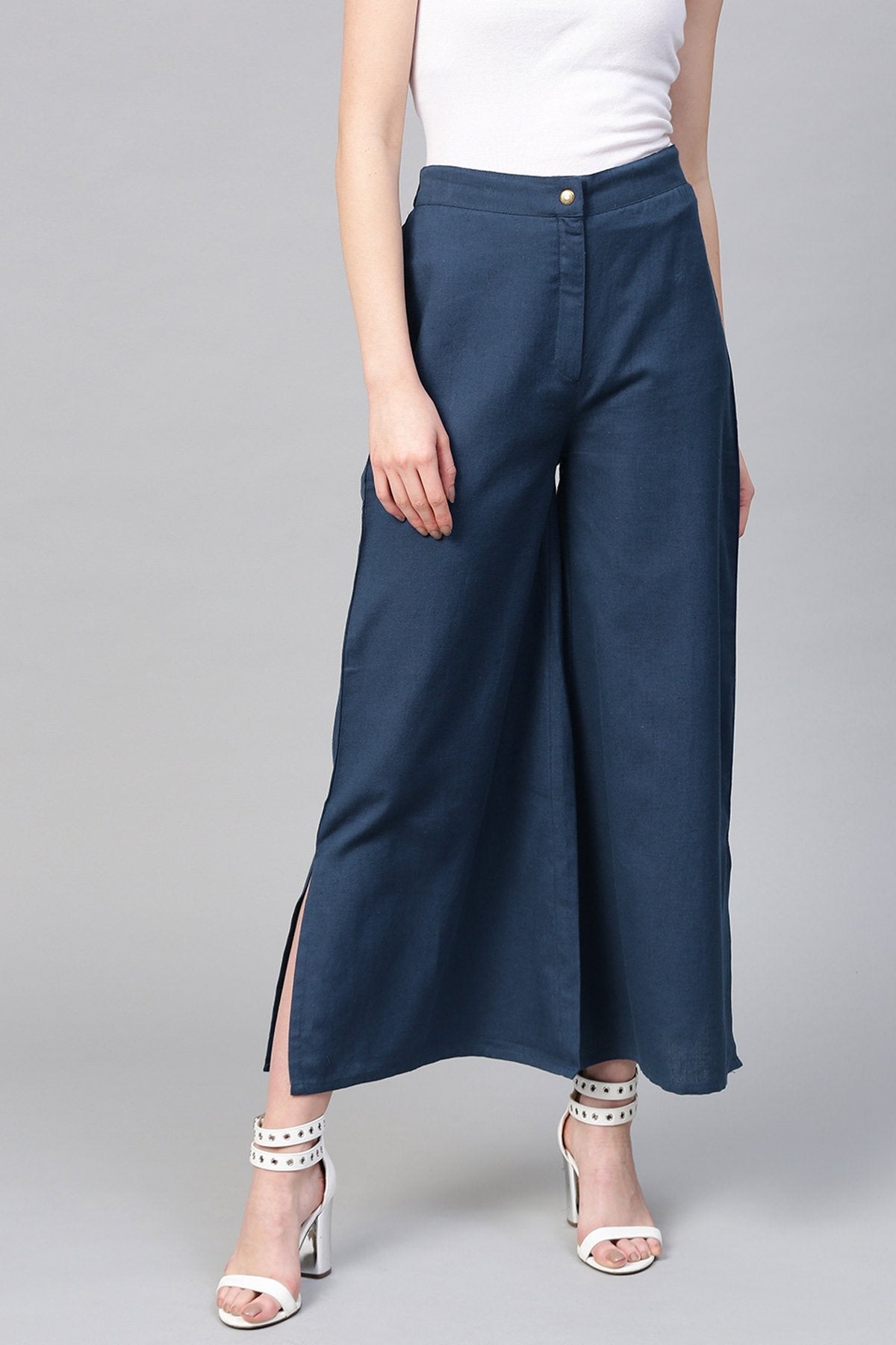 Women's Indigo Side Slit Flared Pants - SASSAFRAS