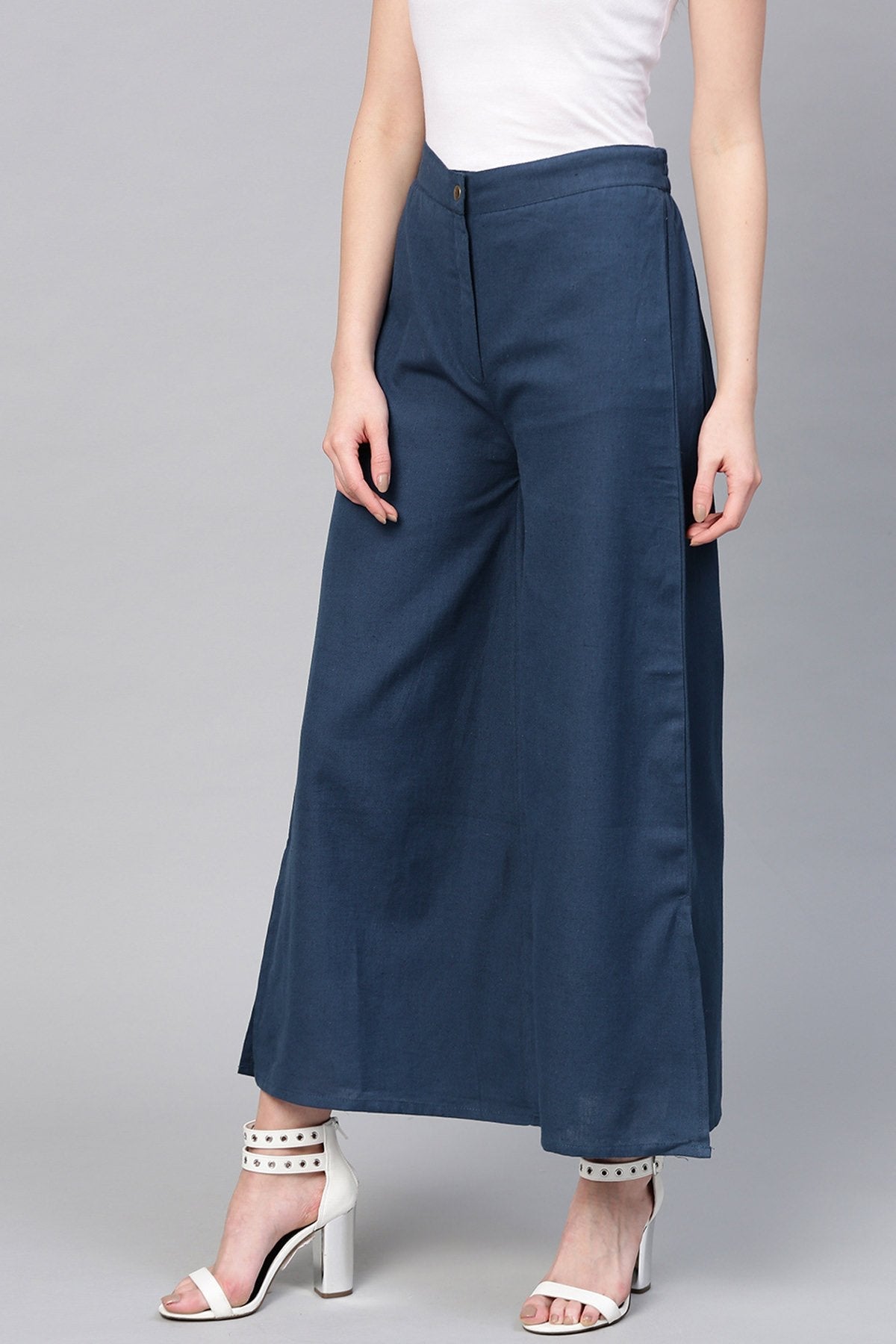 Women's Indigo Side Slit Flared Pants - SASSAFRAS