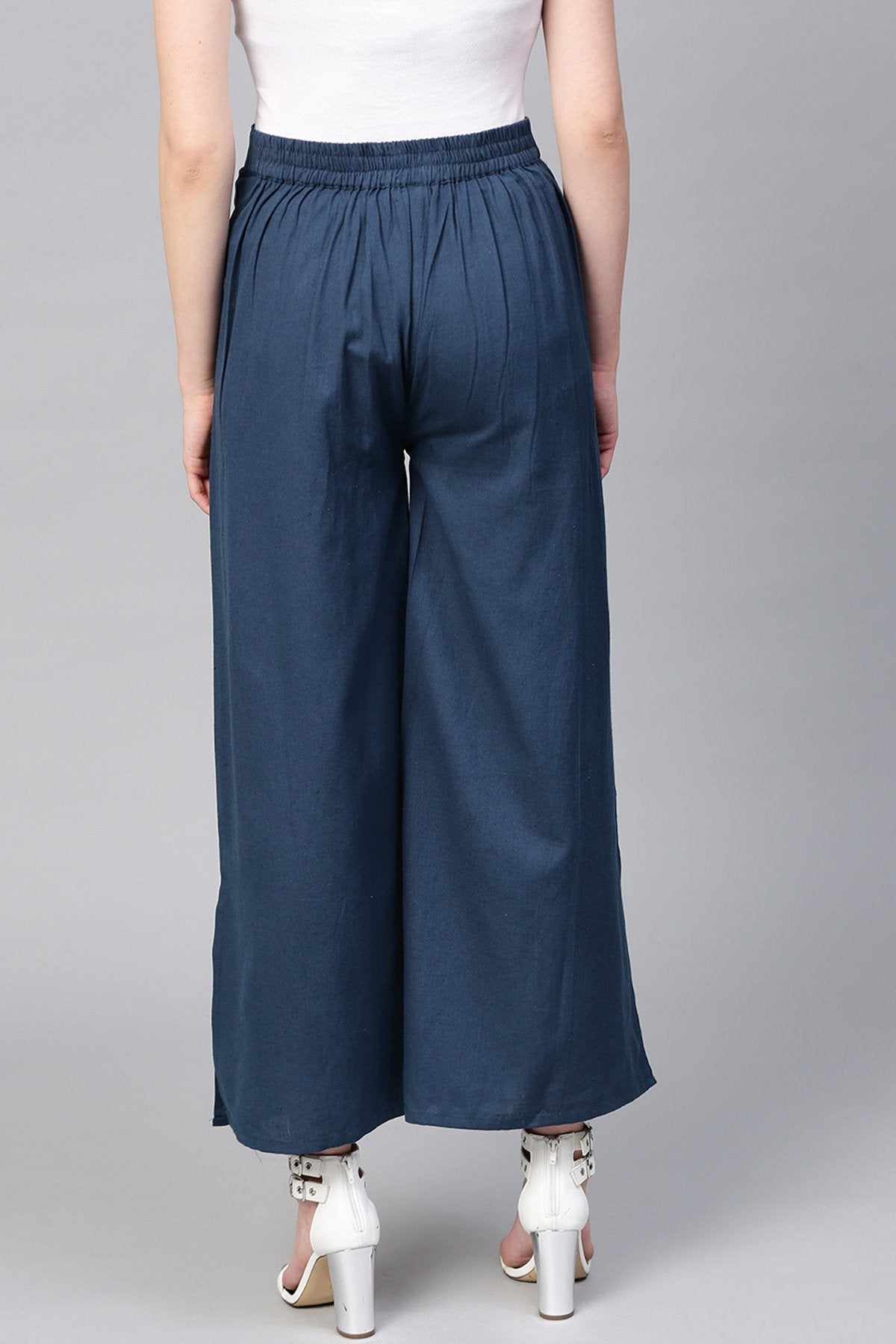 Women's Indigo Side Slit Flared Pants - SASSAFRAS