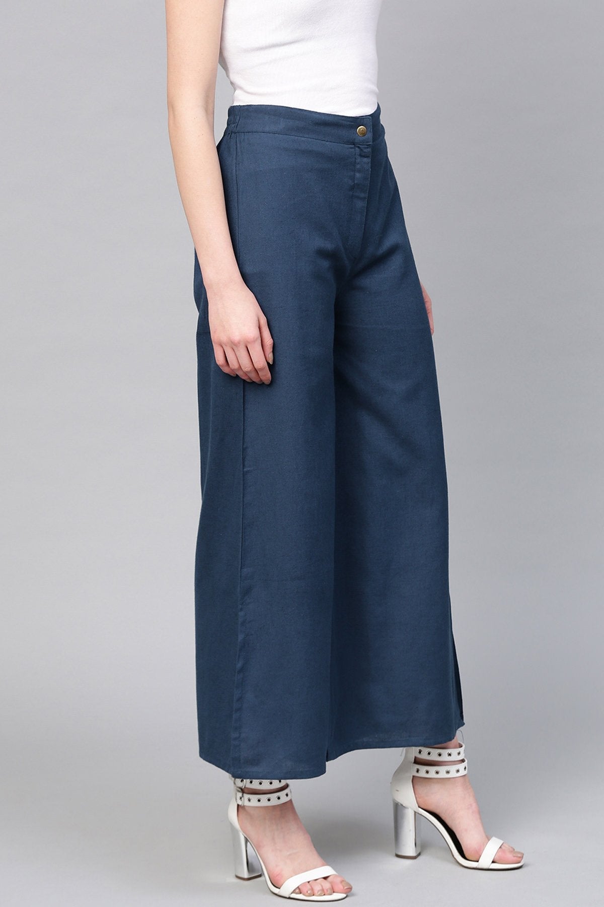 Women's Indigo Side Slit Flared Pants - SASSAFRAS