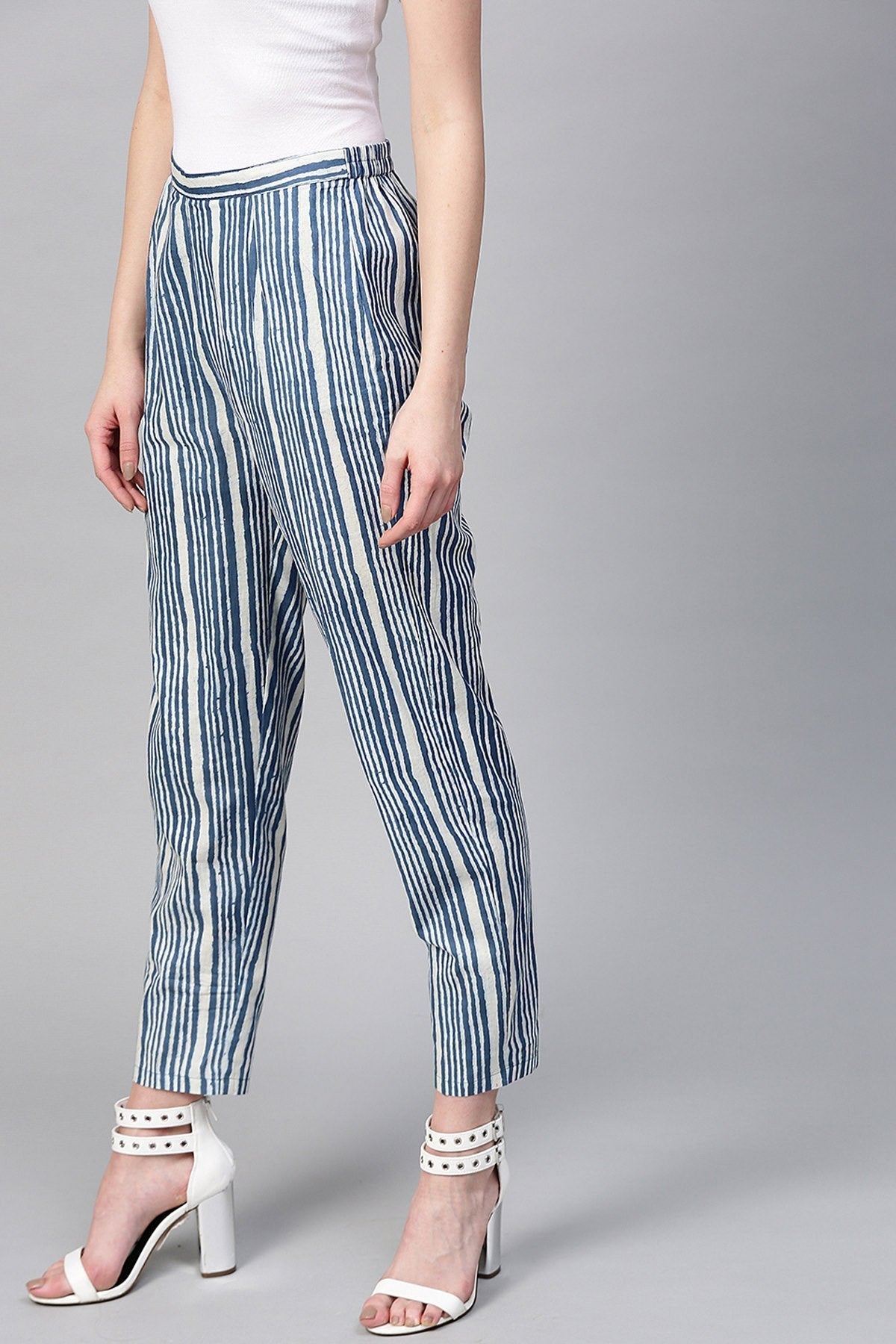 Women's Indigo Stripe Pencil Pants - SASSAFRAS