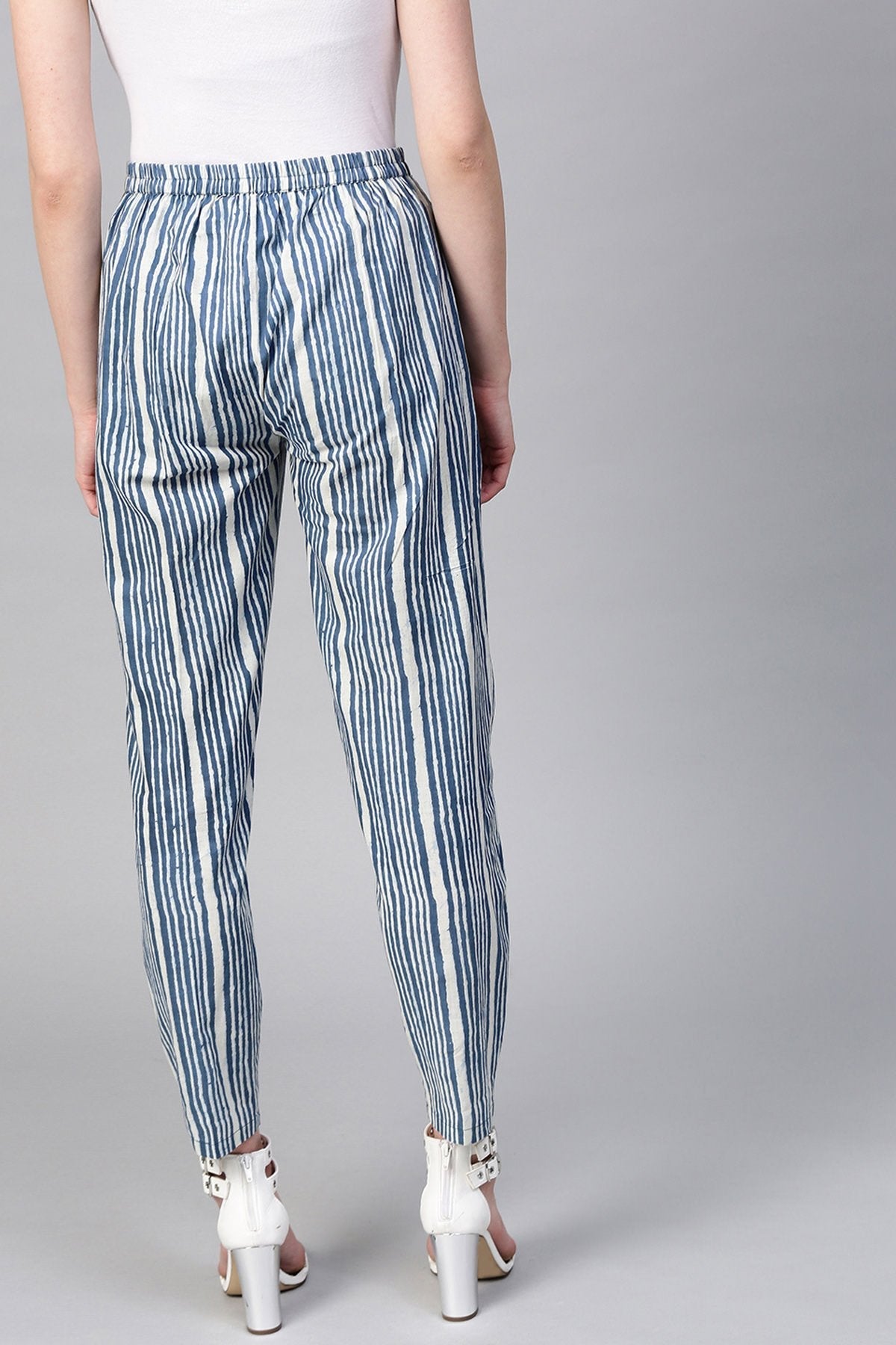 Women's Indigo Stripe Pencil Pants - SASSAFRAS