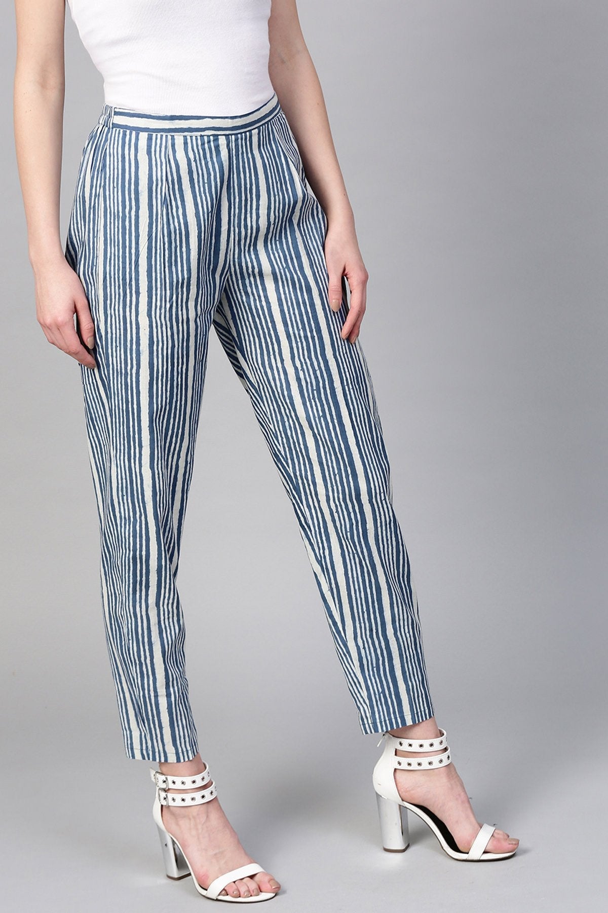 Women's Indigo Stripe Pencil Pants - SASSAFRAS