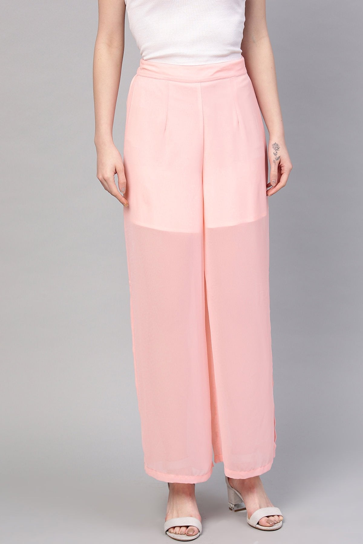 Women's Pink Side Slit Pants - SASSAFRAS