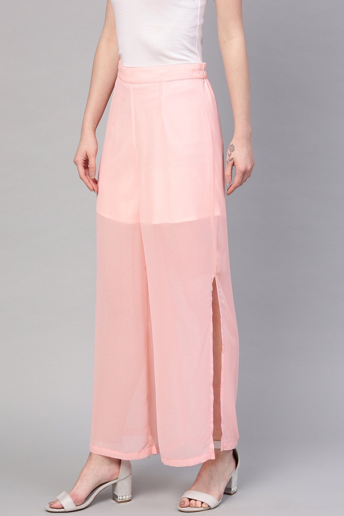 Women's Pink Side Slit Pants - SASSAFRAS