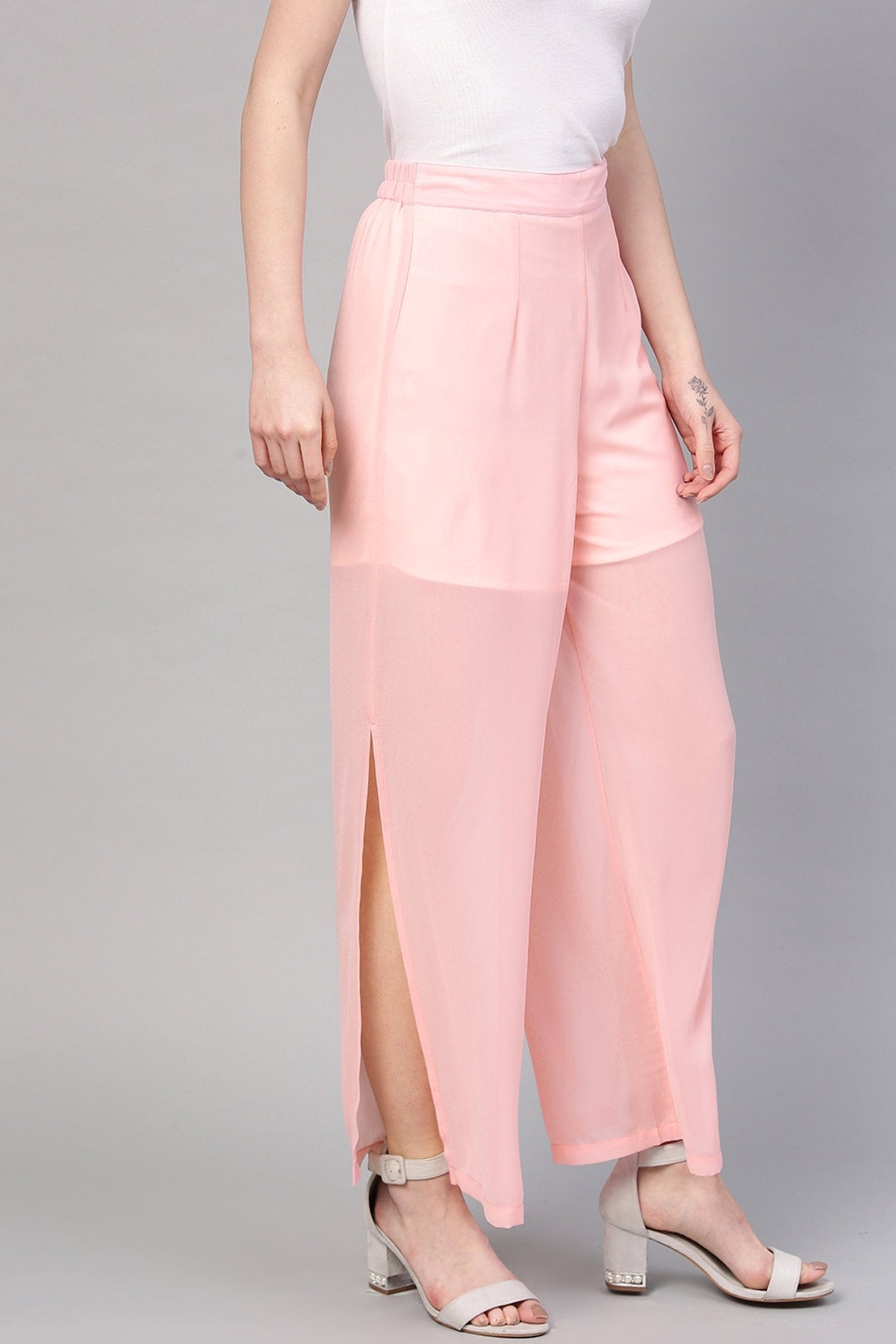 Women's Pink Side Slit Pants - SASSAFRAS