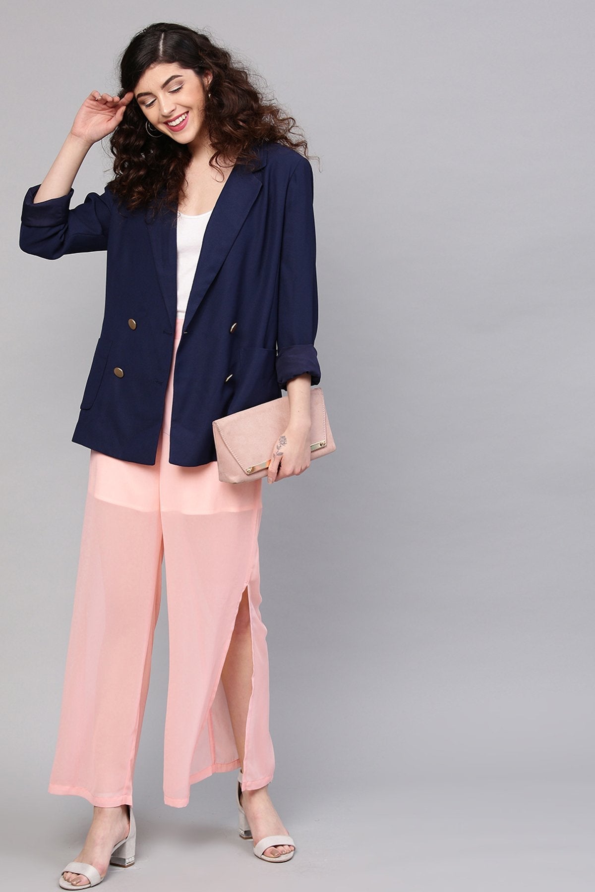 Women's Pink Side Slit Pants - SASSAFRAS