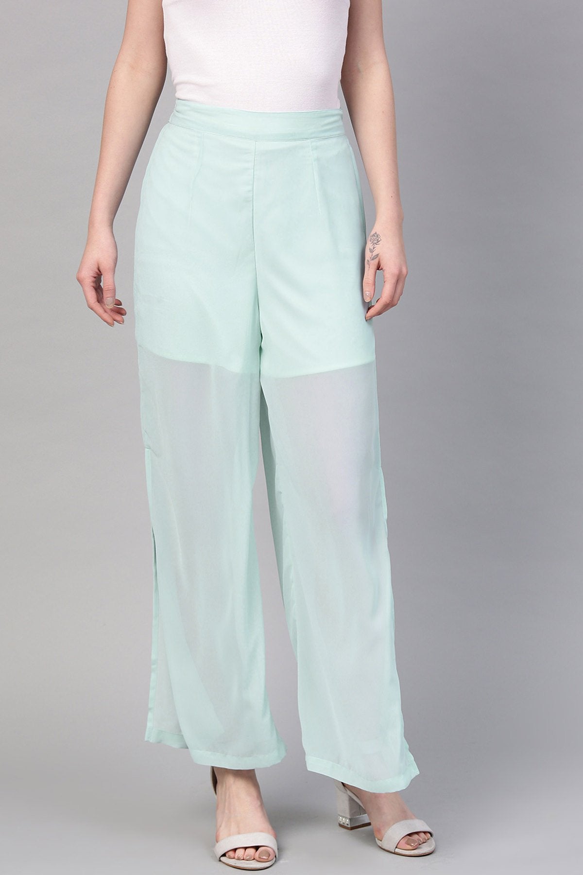 Women's Aqua Side Slit Pants - SASSAFRAS