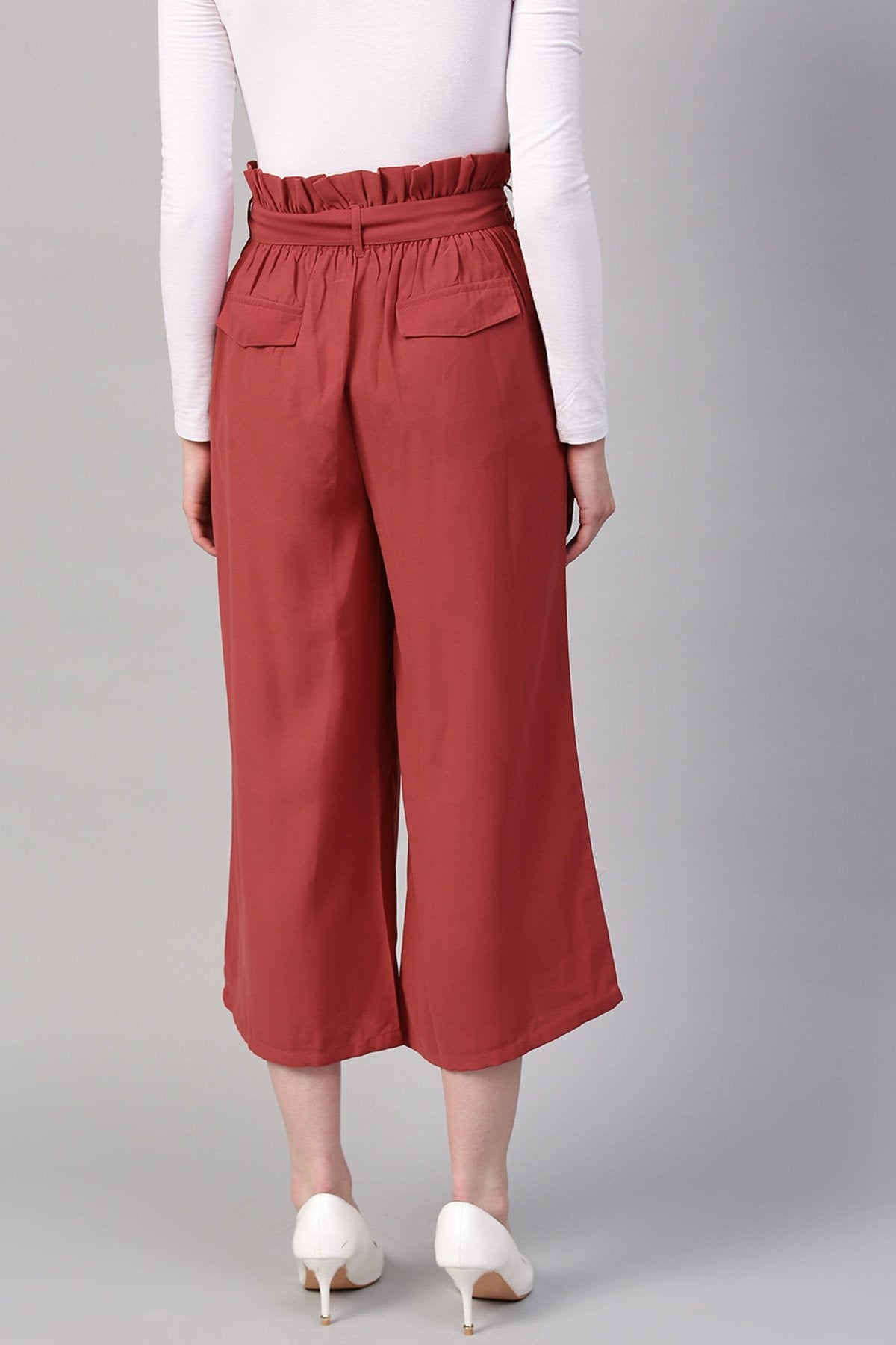 Women's Red Paper Bag Waist Culottes - SASSAFRAS