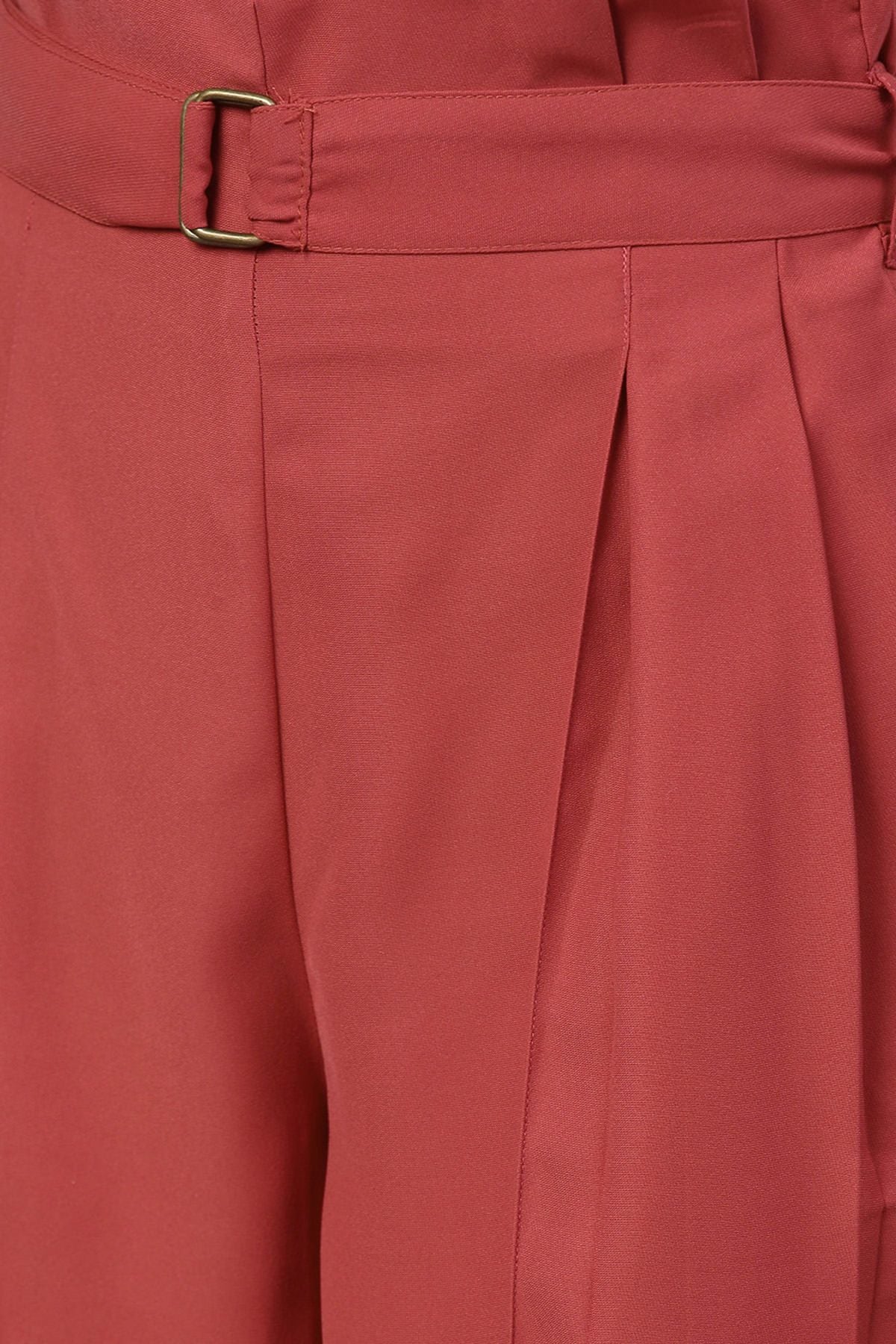 Women's Red Paper Bag Waist Culottes - SASSAFRAS