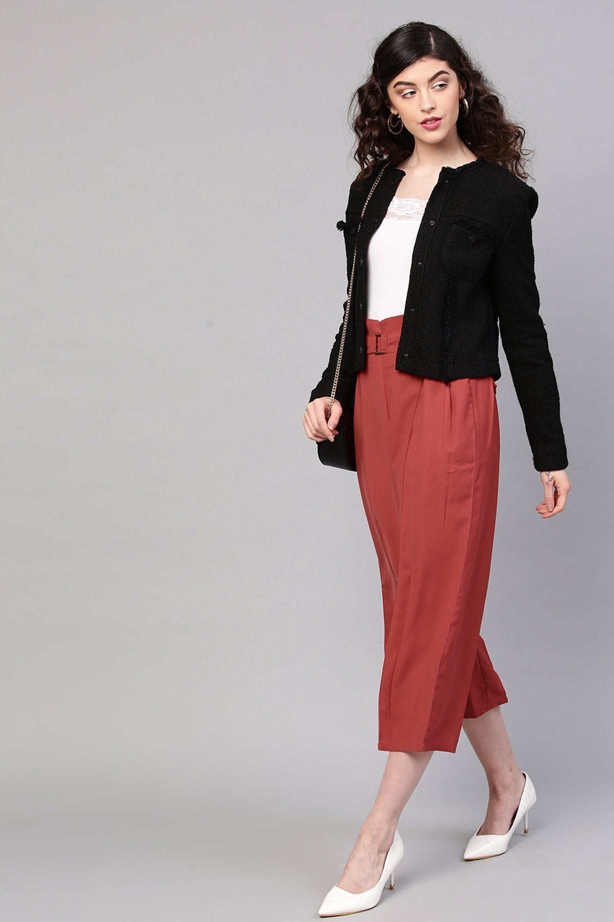 Women's Red Paper Bag Waist Culottes - SASSAFRAS