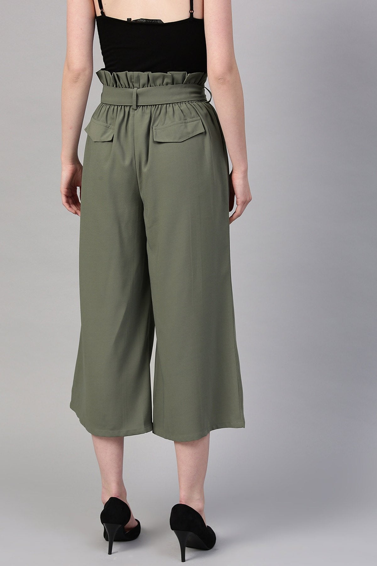 Women's Olive Paper Bag Waist Culottes - SASSAFRAS