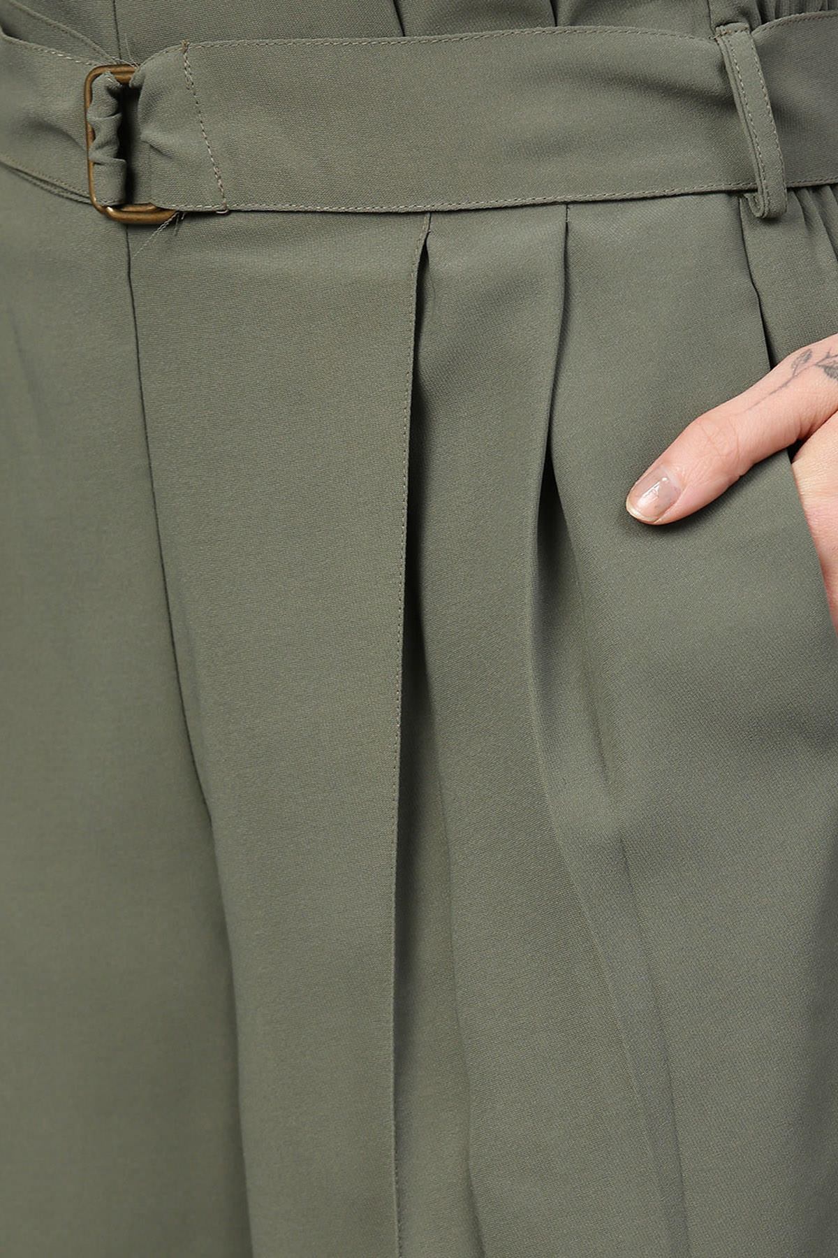 Women's Olive Paper Bag Waist Culottes - SASSAFRAS