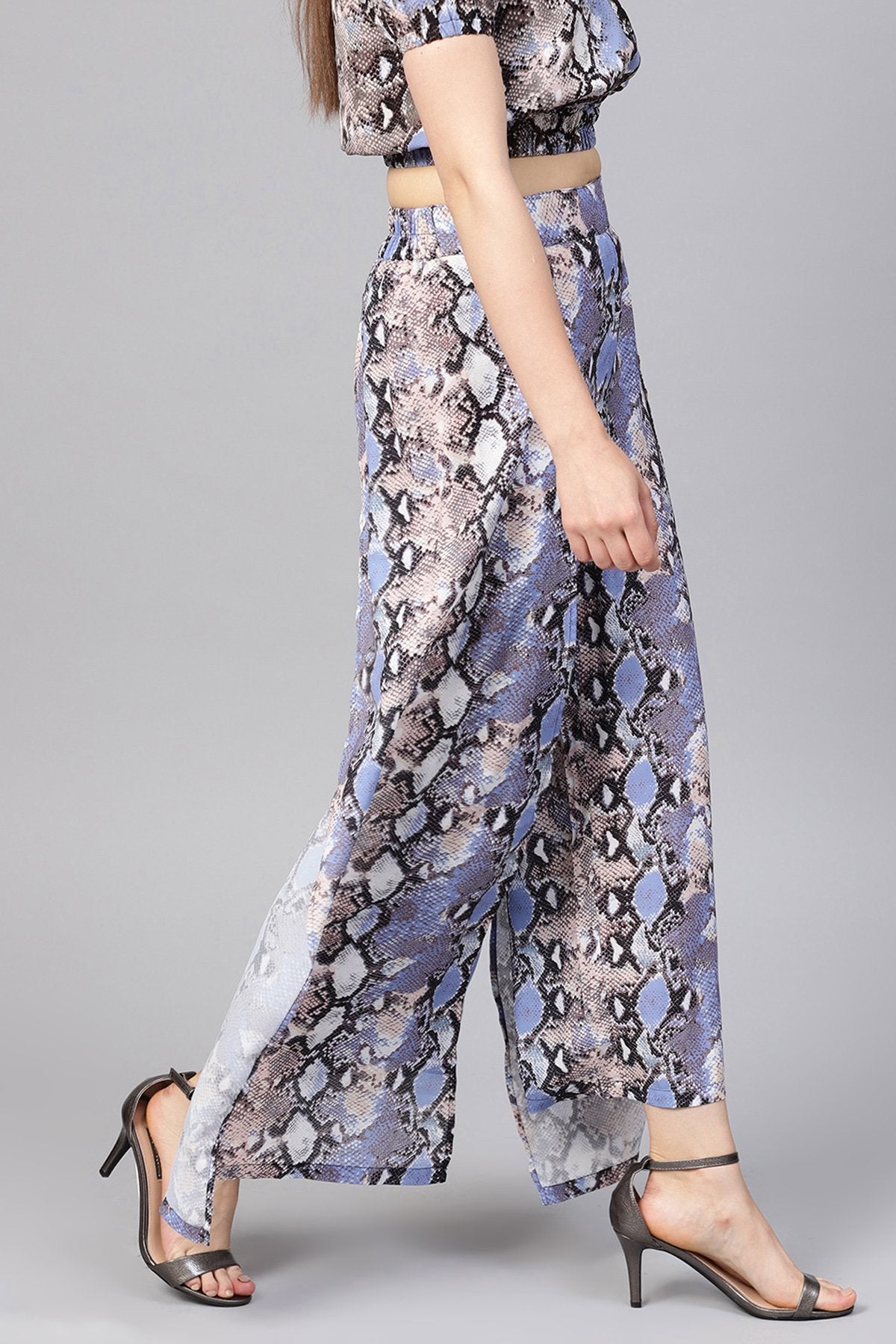 Women's Blue Python Palazzo Pants - SASSAFRAS