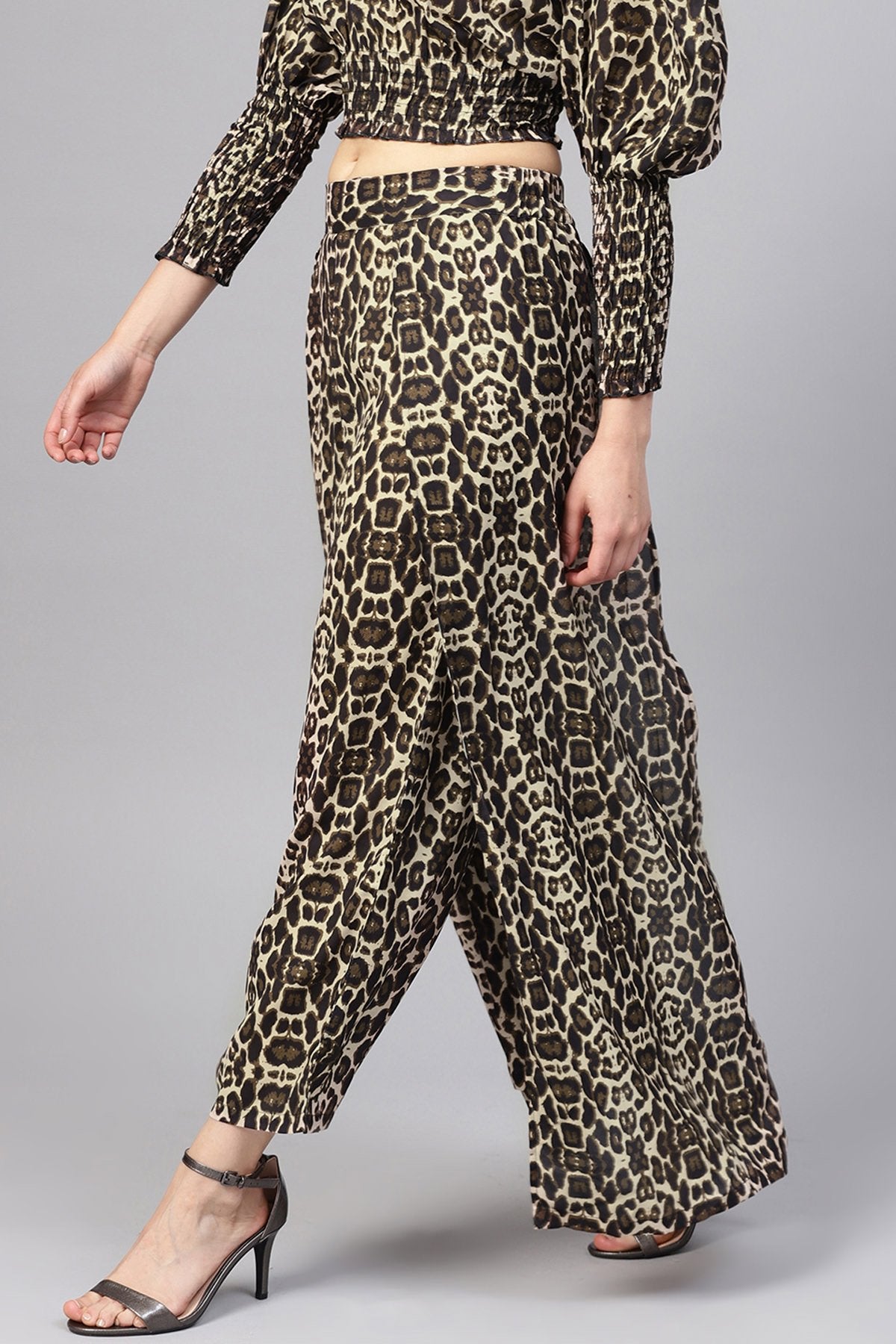 Women's Black Cheetah Palazzo Pants - SASSAFRAS