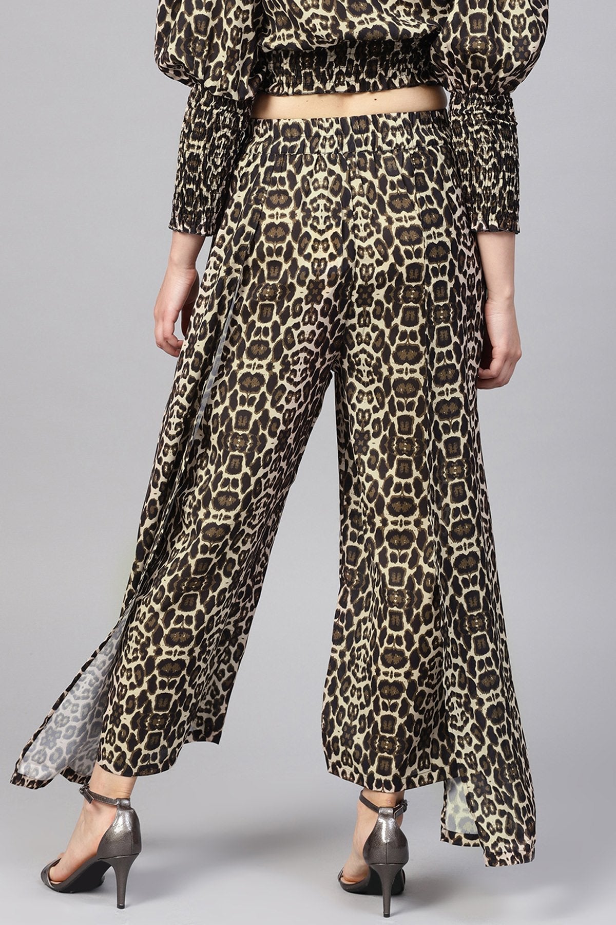 Women's Black Cheetah Palazzo Pants - SASSAFRAS