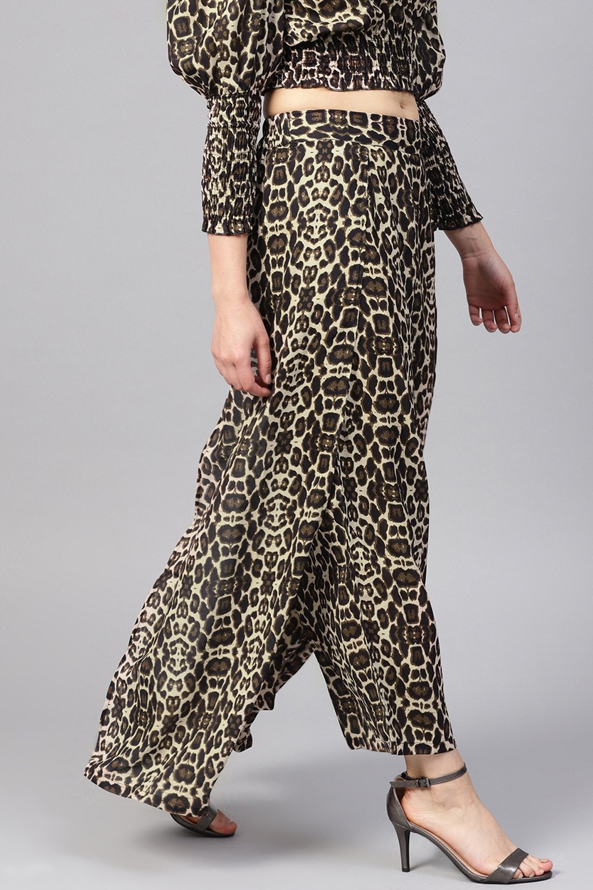 Women's Black Cheetah Palazzo Pants - SASSAFRAS