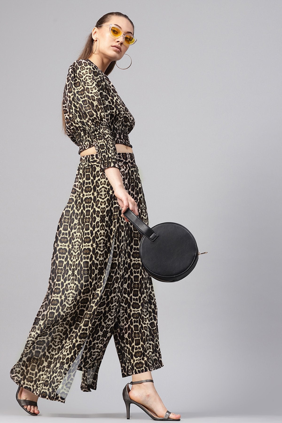 Women's Black Cheetah Palazzo Pants - SASSAFRAS