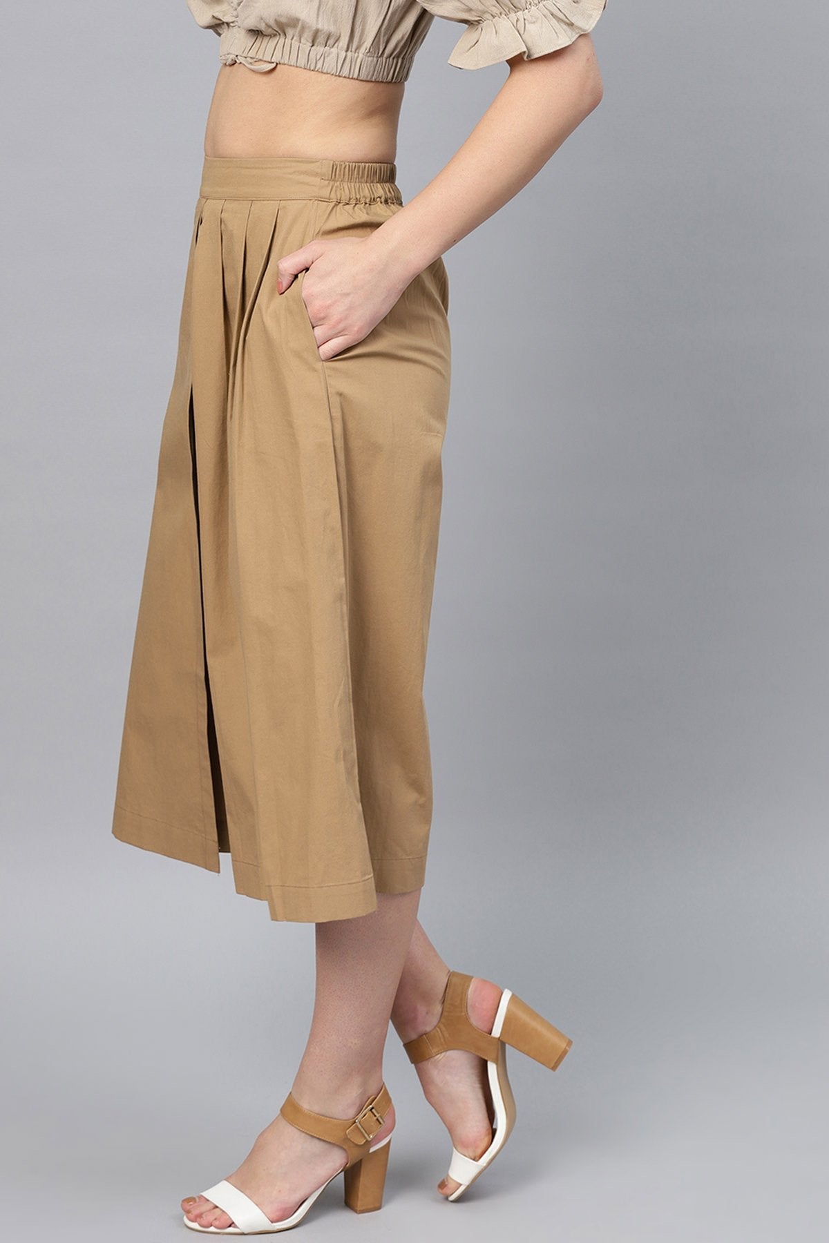 Women's Brown Side Pleated Palazzo Pants - SASSAFRAS