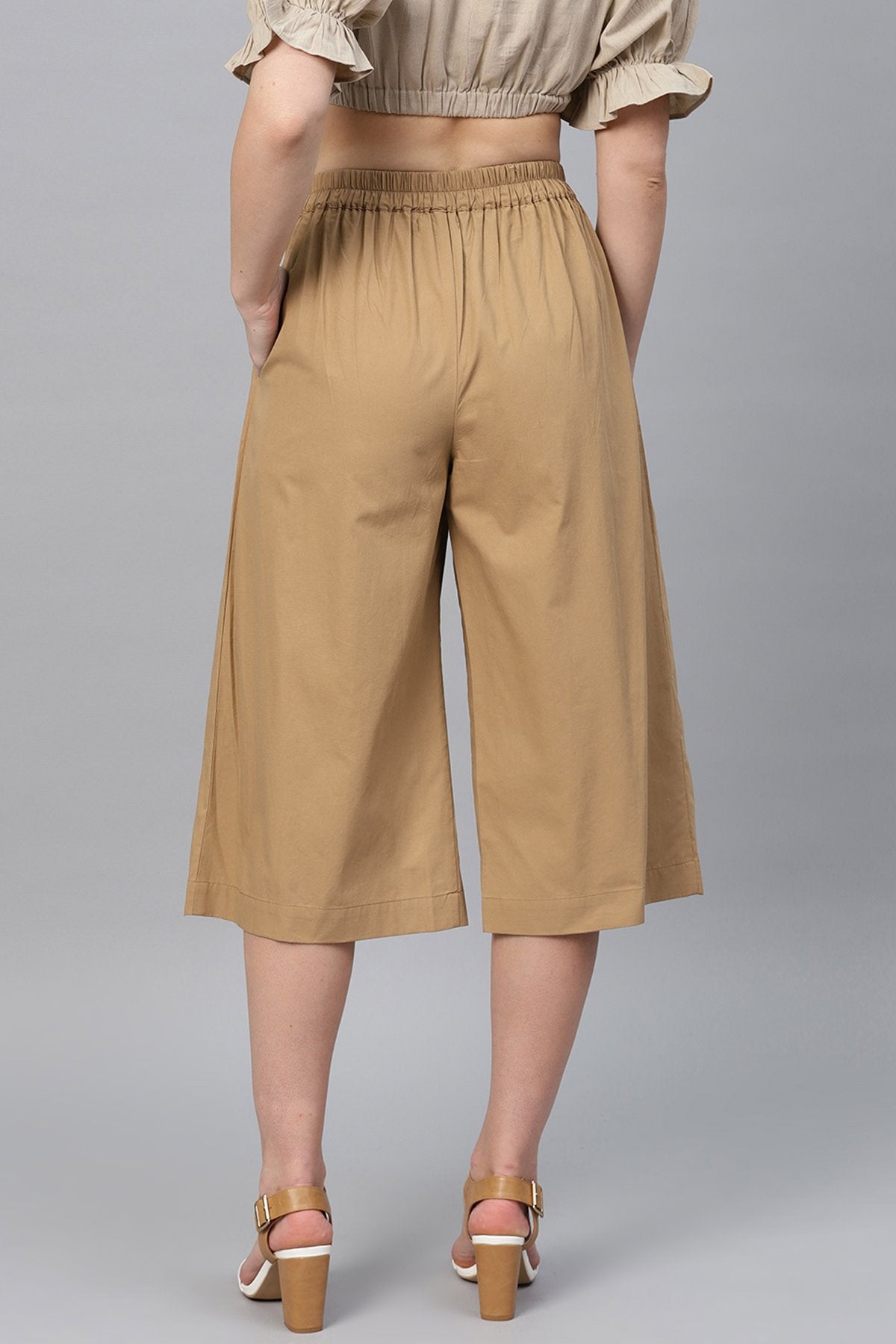 Women's Brown Side Pleated Palazzo Pants - SASSAFRAS