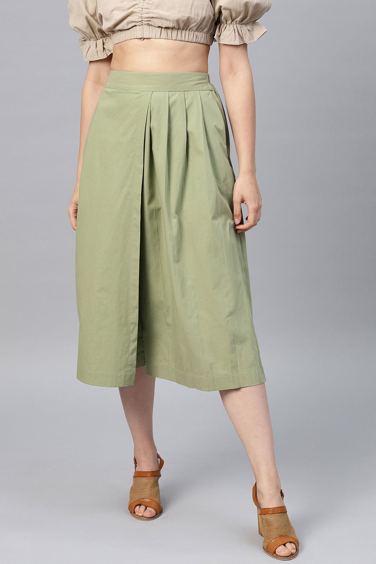 Women's Olive Side Pleated Palazzo Pants - SASSAFRAS