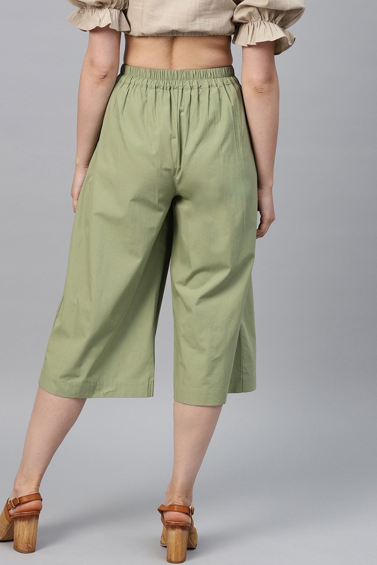 Women's Olive Side Pleated Palazzo Pants - SASSAFRAS