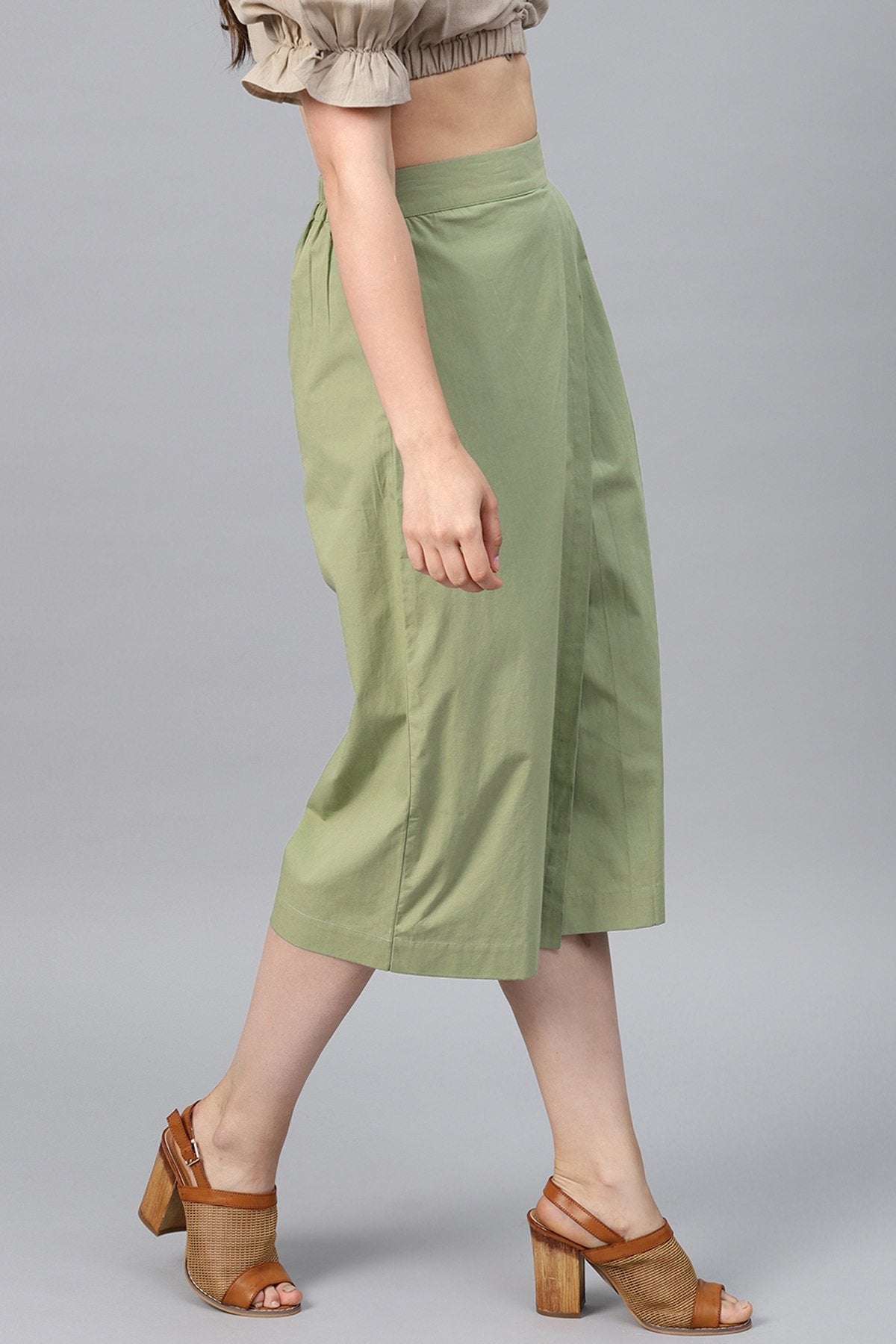 Women's Olive Side Pleated Palazzo Pants - SASSAFRAS