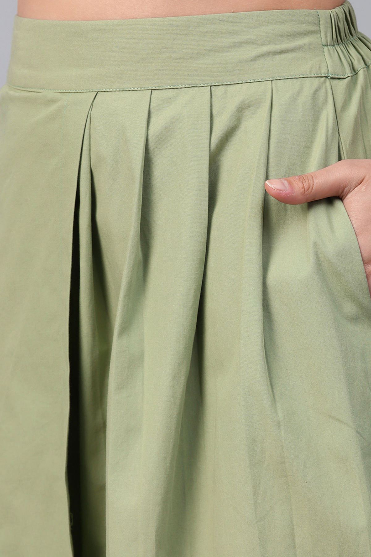 Women's Olive Side Pleated Palazzo Pants - SASSAFRAS