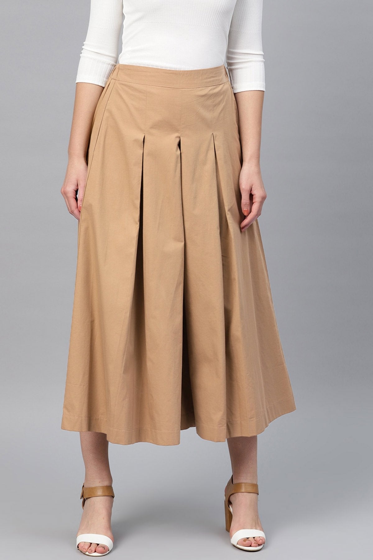 Women's Brown Box Pleats Pant - SASSAFRAS