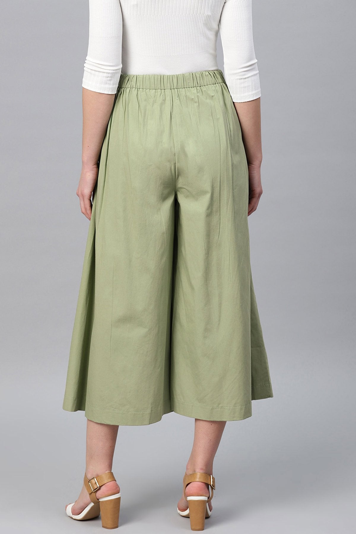 Women's Olive Box Pleats Pant - SASSAFRAS