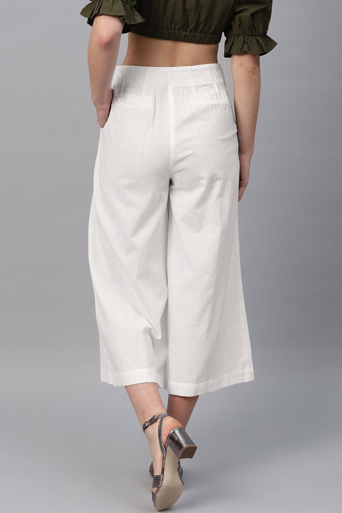 Women's White Front Button Pants - SASSAFRAS