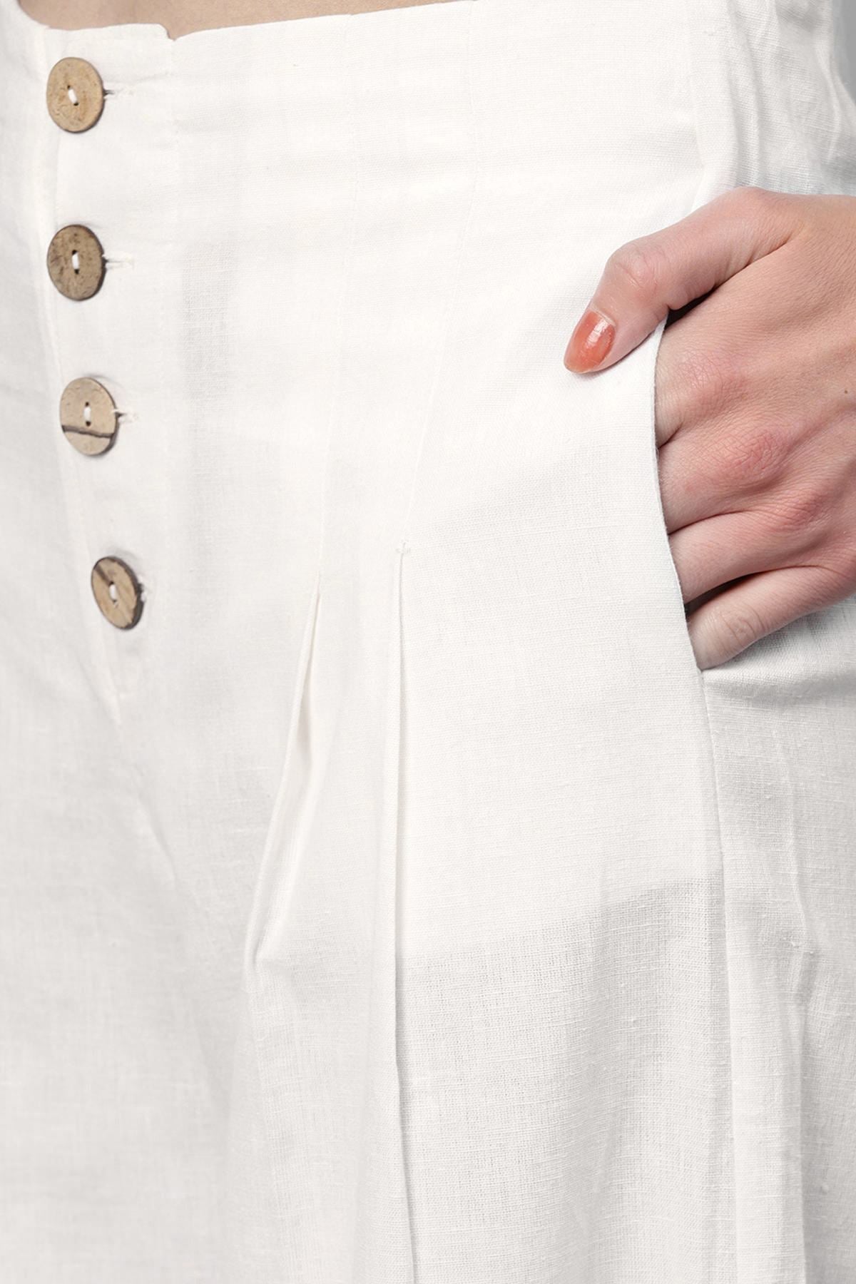 Women's White Front Button Pants - SASSAFRAS