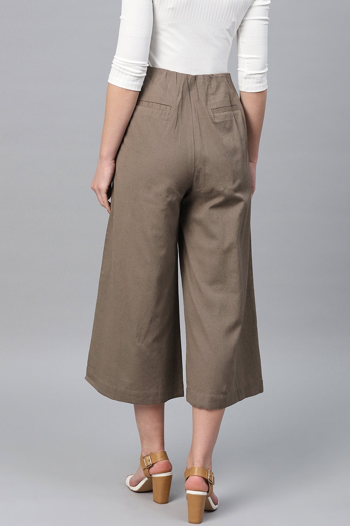 Women's Brown Front Button Pants - SASSAFRAS