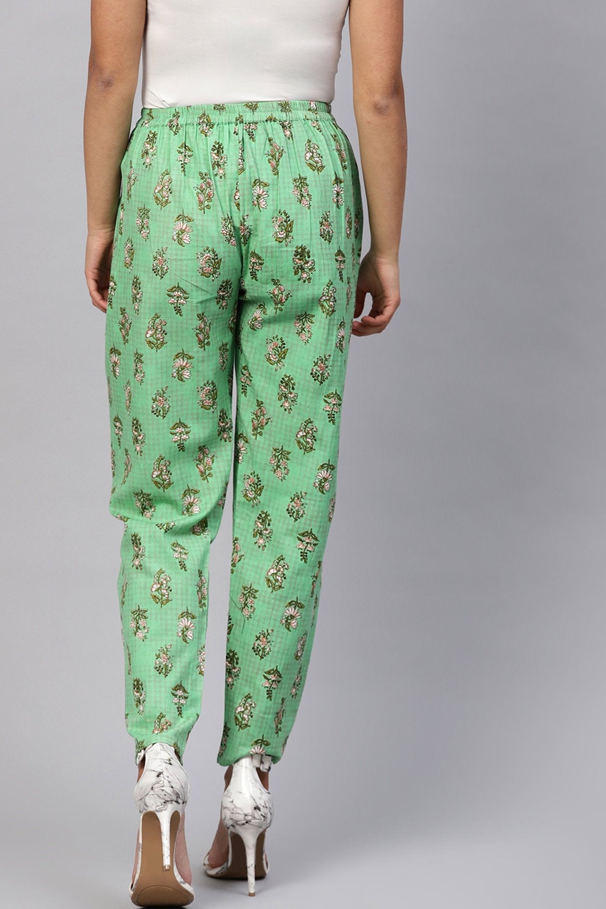 Women's Green Mughal Floral Pencil Pants - SASSAFRAS