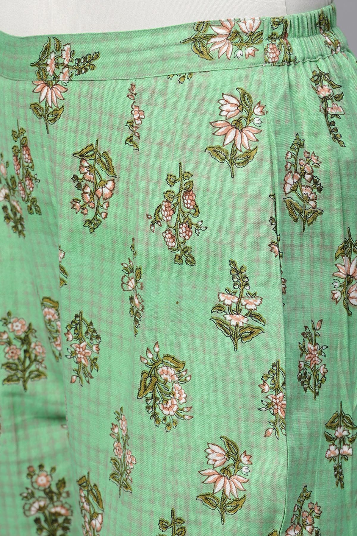 Women's Green Mughal Floral Pencil Pants - SASSAFRAS