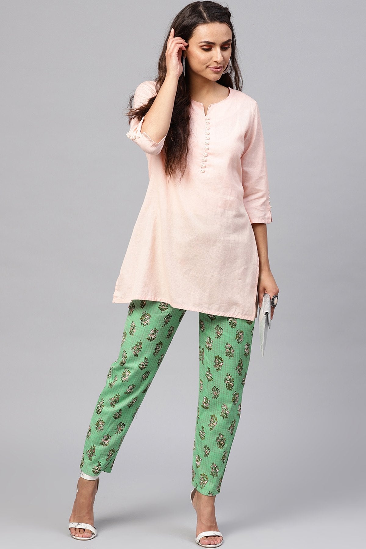 Women's Green Mughal Floral Pencil Pants - SASSAFRAS