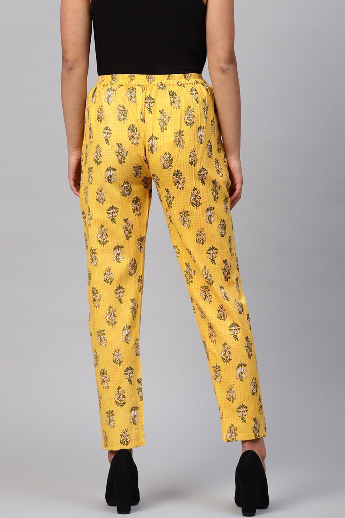 Women's Yellow Mughal Floral Pencil Pants - SASSAFRAS