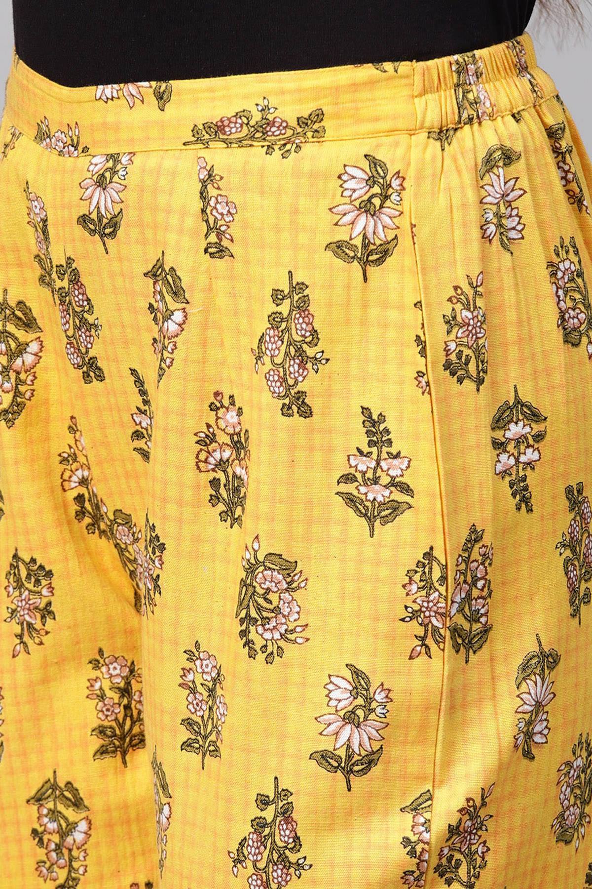 Women's Yellow Mughal Floral Pencil Pants - SASSAFRAS