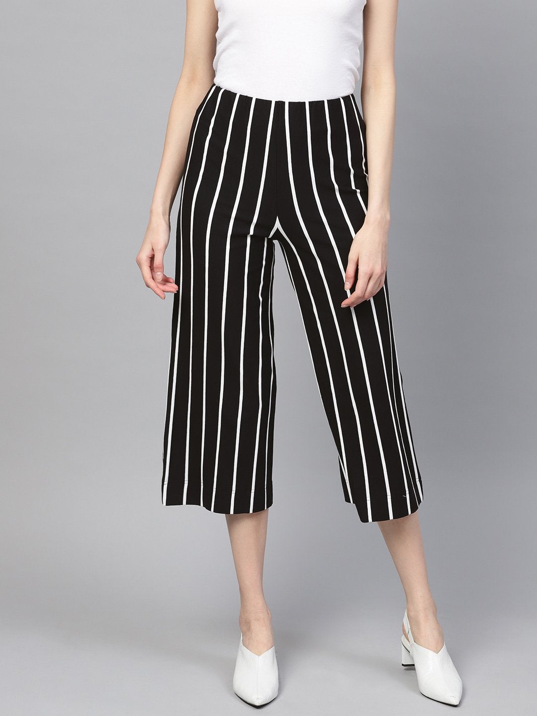 Women's Black White Stripe Pants - SASSAFRAS