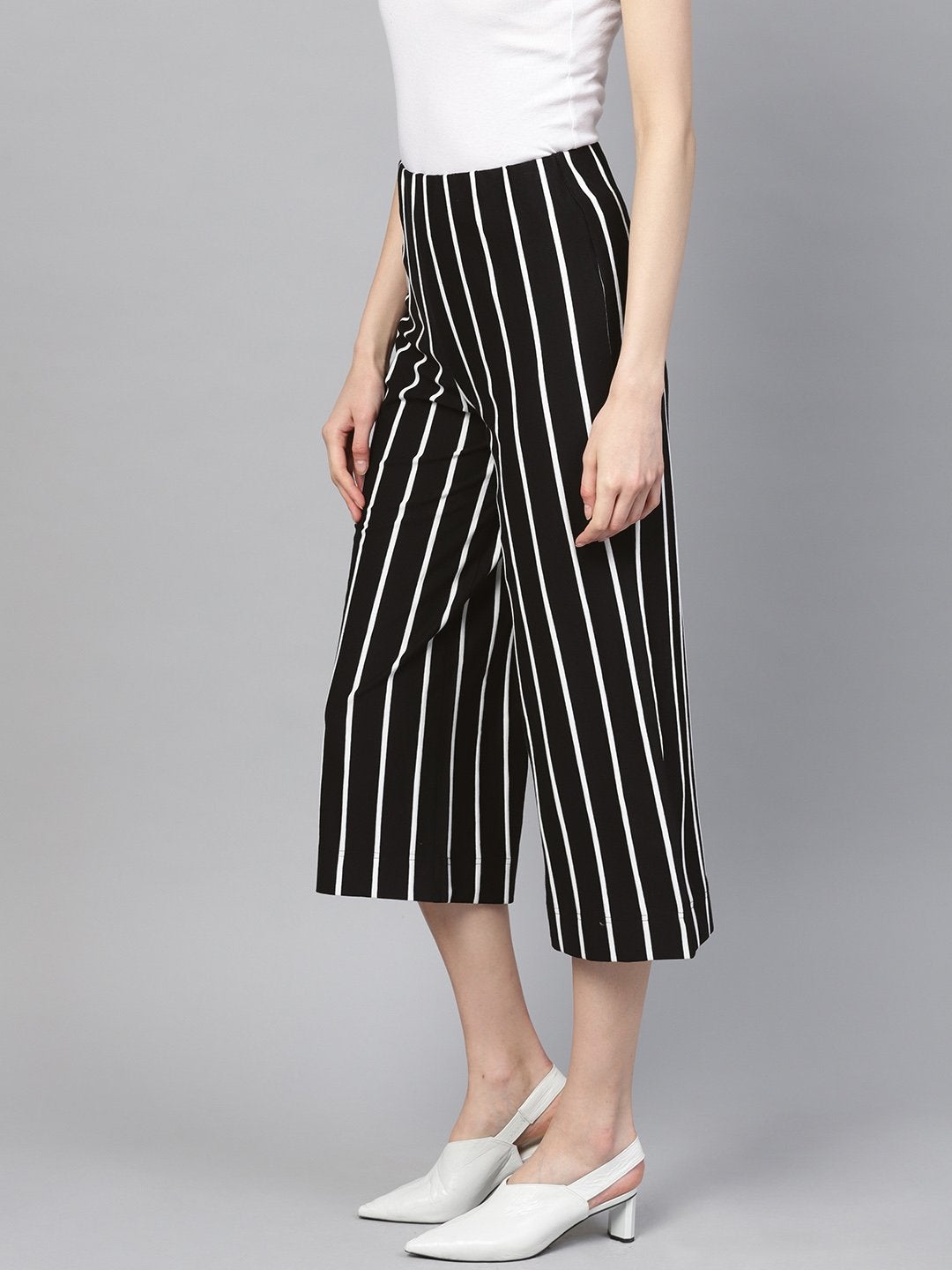 Women's Black White Stripe Pants - SASSAFRAS