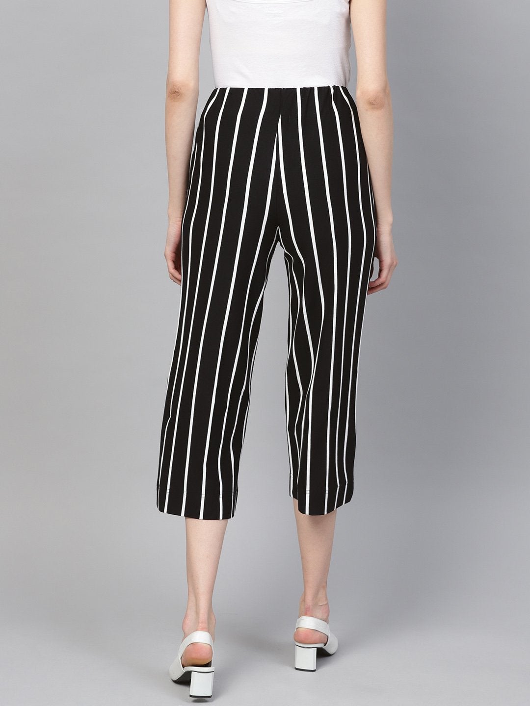 Women's Black White Stripe Pants - SASSAFRAS