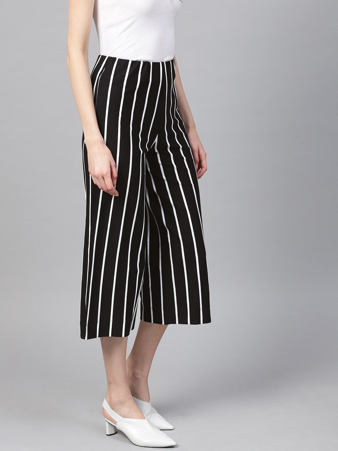 Women's Black White Stripe Pants - SASSAFRAS