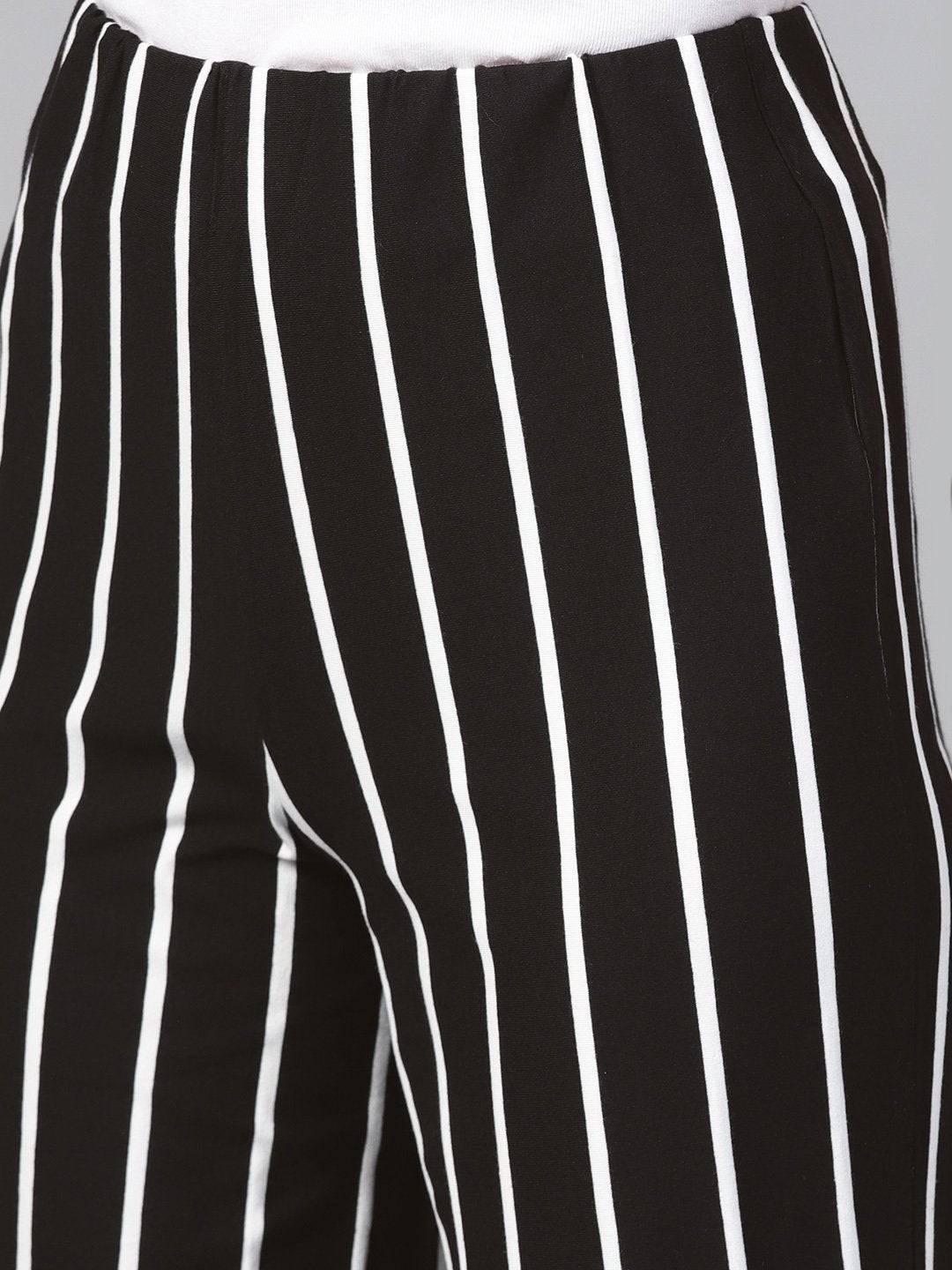 Women's Black White Stripe Pants - SASSAFRAS