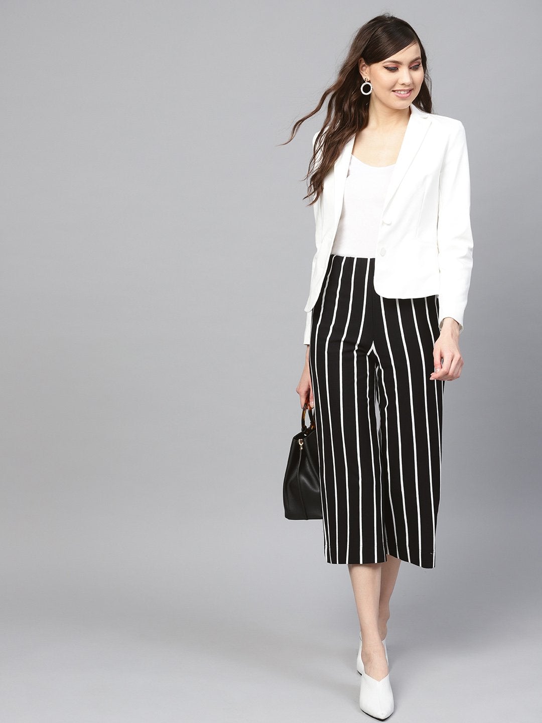 Women's Black White Stripe Pants - SASSAFRAS