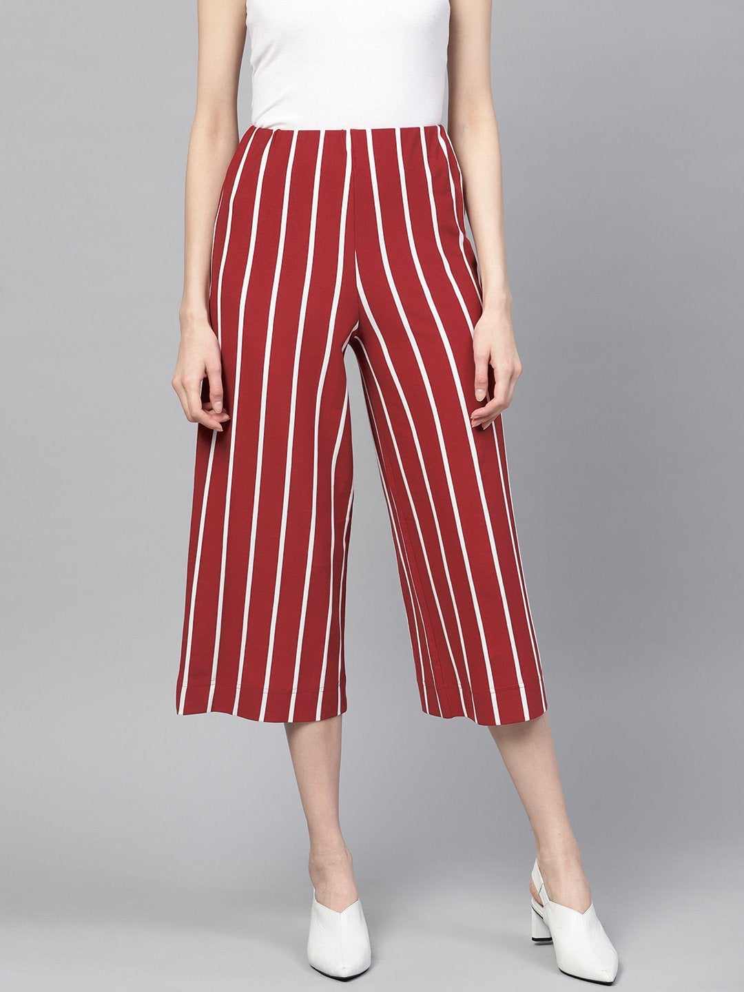 Women's Maroon White Stripe Pants - SASSAFRAS