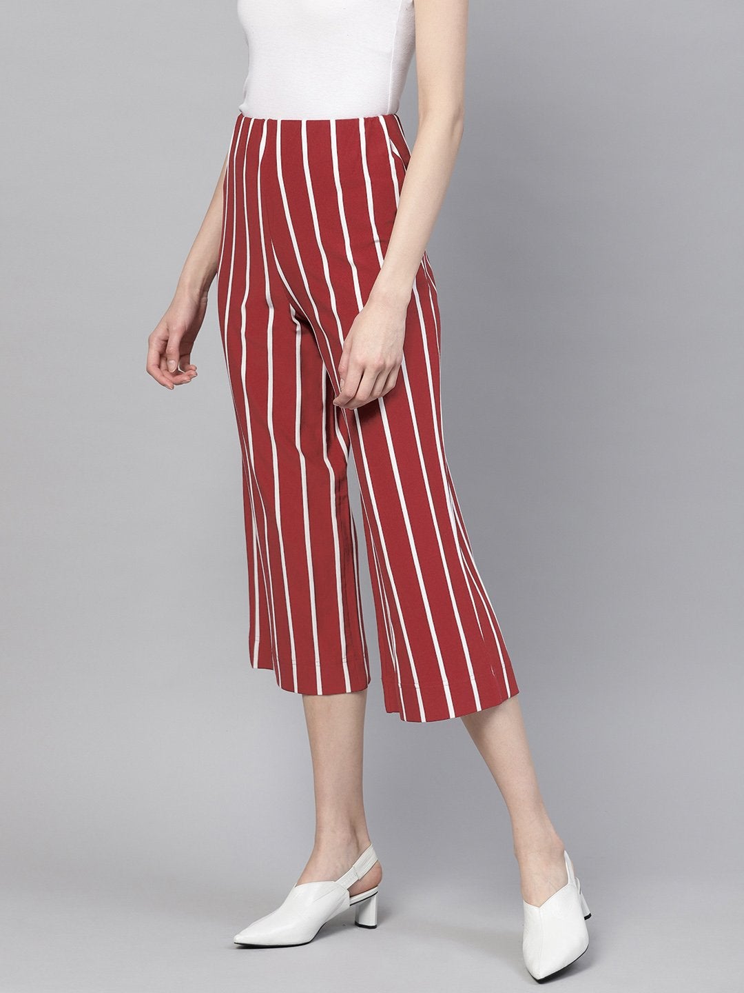 Women's Maroon White Stripe Pants - SASSAFRAS