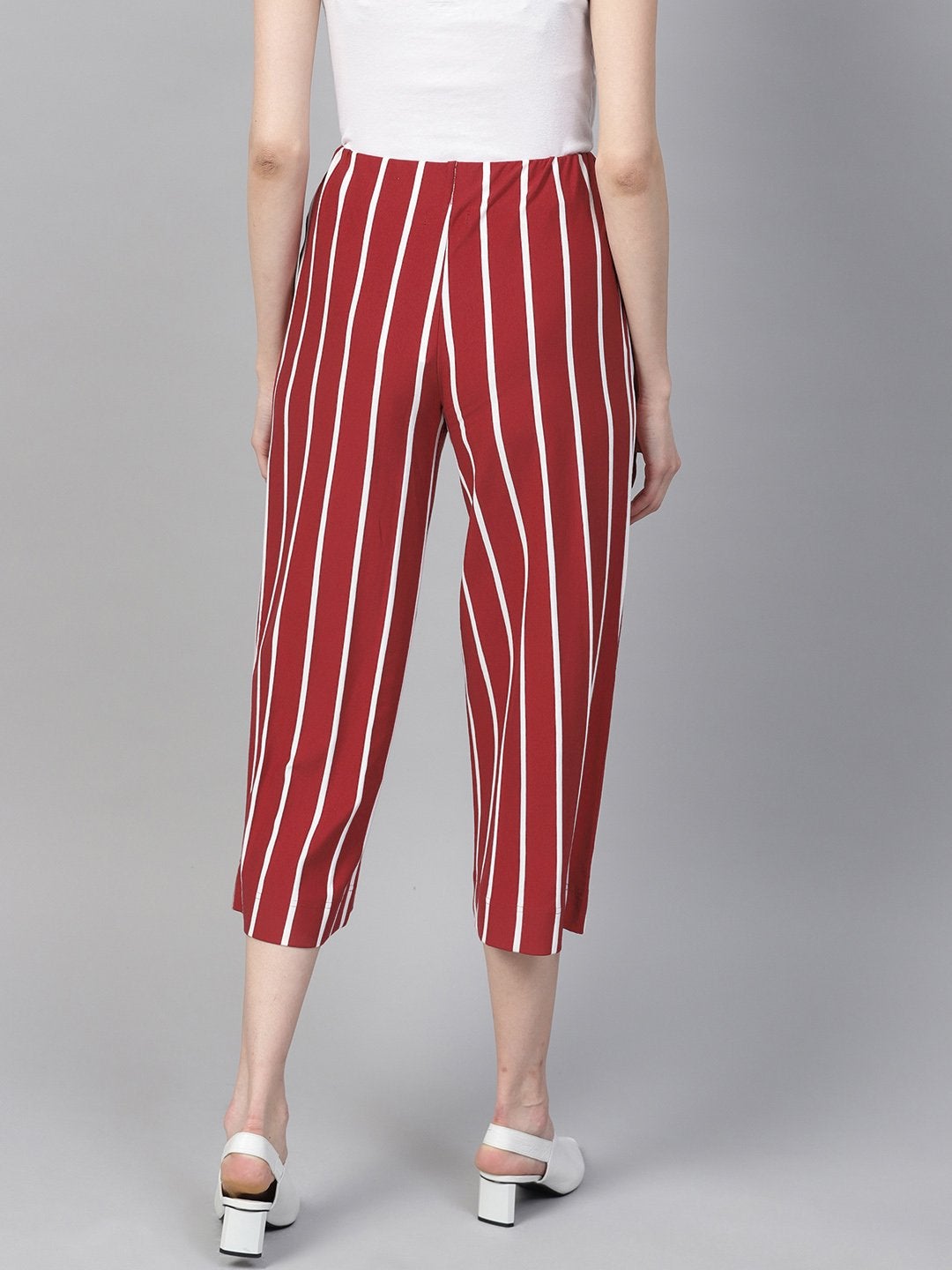 Women's Maroon White Stripe Pants - SASSAFRAS