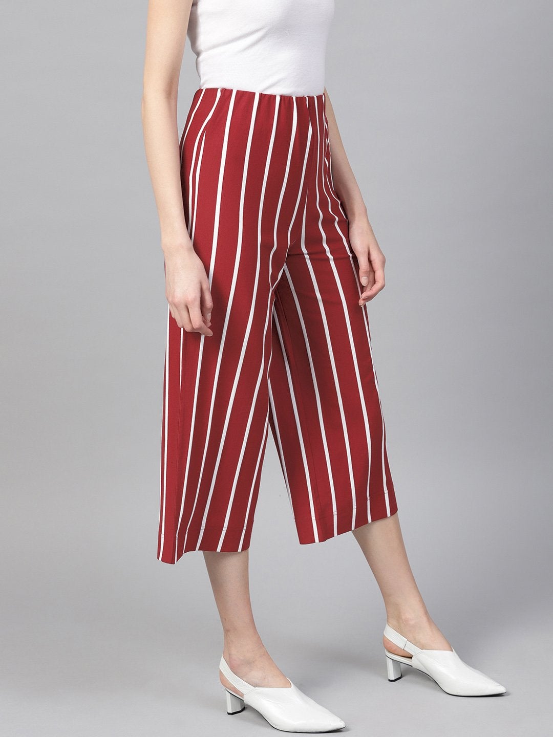 Women's Maroon White Stripe Pants - SASSAFRAS