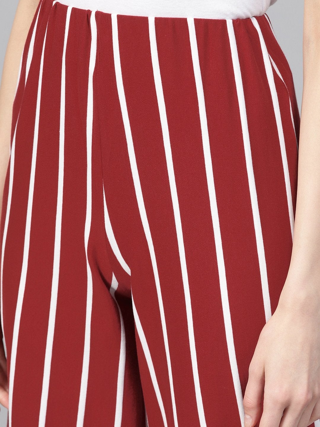 Women's Maroon White Stripe Pants - SASSAFRAS